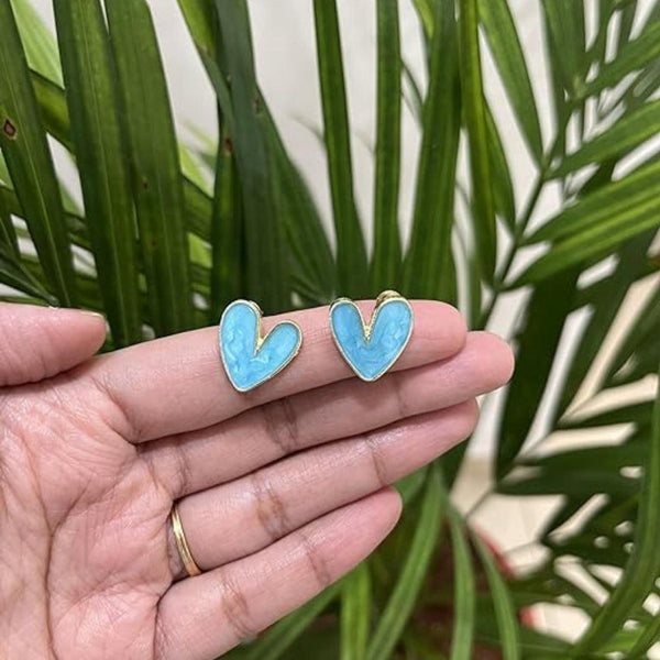 Gold-Framed Blue Heart Studs Boho Bloom