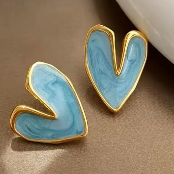 Gold-Framed Blue Heart Studs Boho Bloom