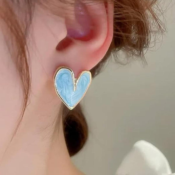 Gold-Framed Blue Heart Studs Boho Bloom