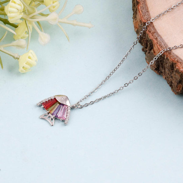 Silver Necklace with Fish-Shaped Pendant and Multicolored Gemstones Boho Bloom