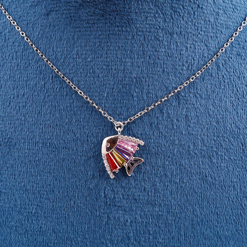 Silver Necklace with Fish-Shaped Pendant and Multicolored Gemstones Boho Bloom