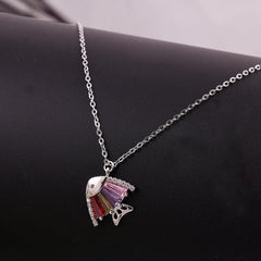 Silver Necklace with Fish-Shaped Pendant and Multicolored Gemstones Boho Bloom