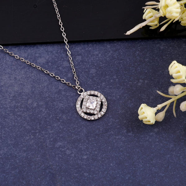 Silver Necklace with Geometric Diamond Pendant Boho Bloom