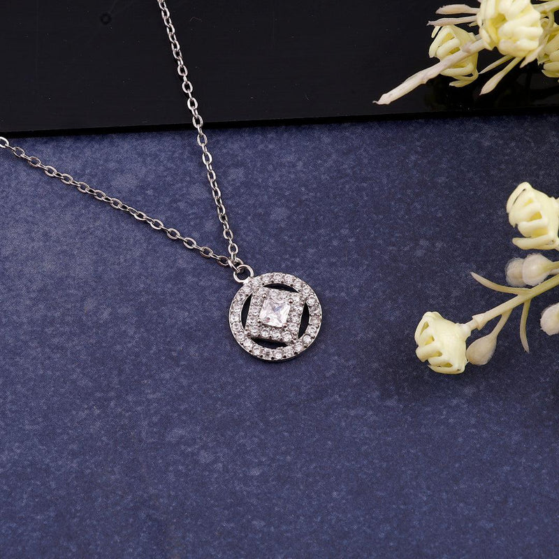 Silver Necklace with Geometric Diamond Pendant Boho Bloom