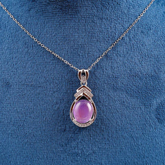Silver Necklace with Purple Oval Pendant and Clear Accents Boho Bloom