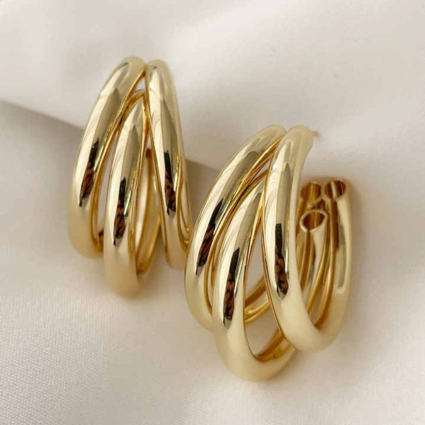 Gold Plated Triple Layered Half Hoop Earring Boho Bloom