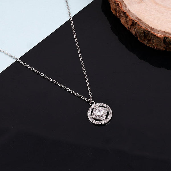 Silver Necklace with Geometric Diamond Pendant Boho Bloom