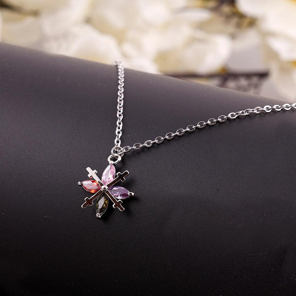 Silver Necklace with Multicolored Gemstone and Cross Pendant Boho Bloom