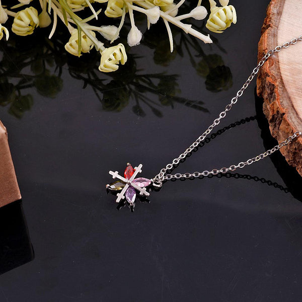 Silver Necklace with Multicolored Gemstone and Cross Pendant Boho Bloom