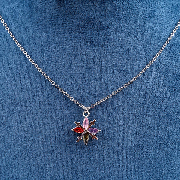 Silver Necklace with Multicolored Gemstone and Cross Pendant Boho Bloom