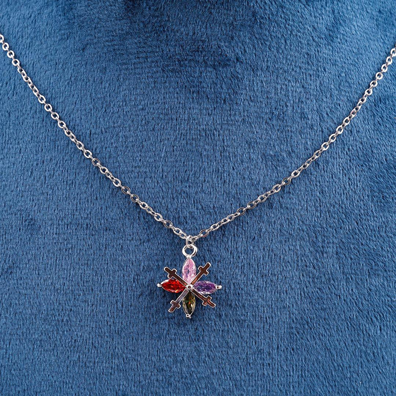 Silver Necklace with Multicolored Gemstone and Cross Pendant Boho Bloom