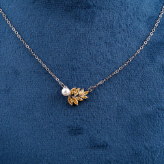 Silver Necklace with Yellow Gemstones and Pearl Pendant Boho Bloom