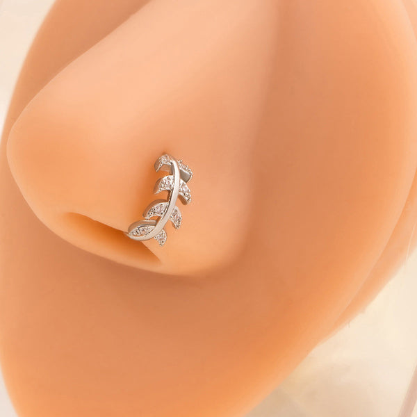 Adjustable Leaf Zircon Silver Nose piercing Beauty NX
