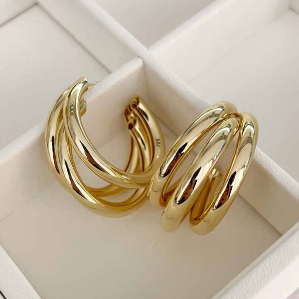 Gold Plated Triple Layered Half Hoop Earring Boho Bloom
