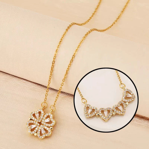 Gold Plated Clover Magnet Leaf Pendent Chain Necklace Boho Bloom