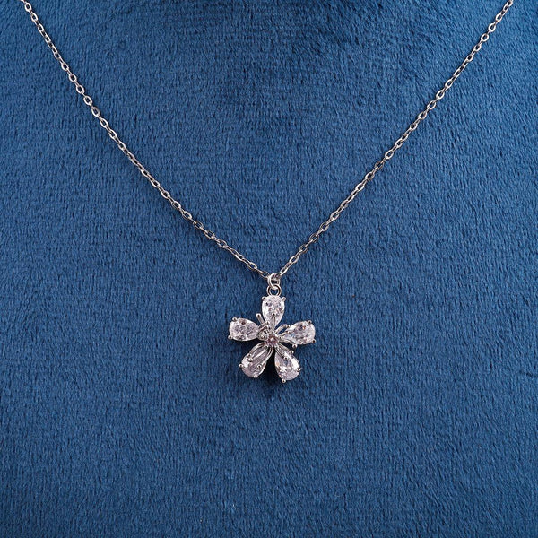 Silver Necklace with a Crystal Flower Pendant Boho Bloom