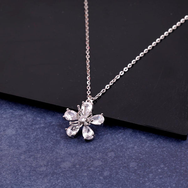 Silver Necklace with a Crystal Flower Pendant Boho Bloom
