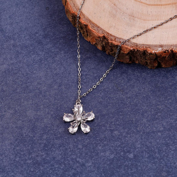 Silver Necklace with a Crystal Flower Pendant Boho Bloom