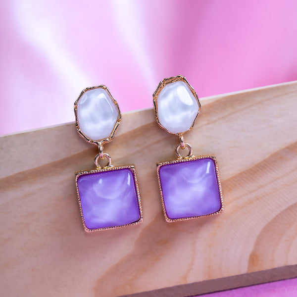 Gold Plated Purple Cube Earring Boho Bloom