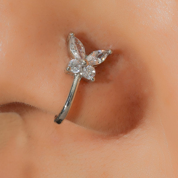 Fake nose clip silver Butterfly Stone Piercing Beauty NX