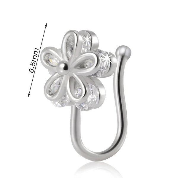 Flower Piercing Fake nose clip silver Beauty NX