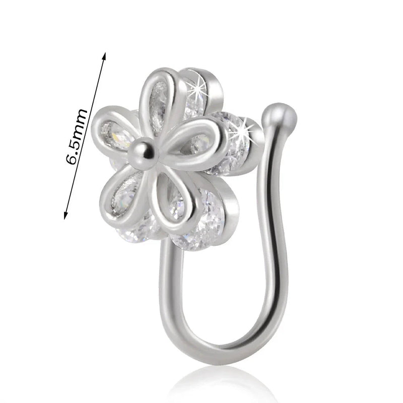 Flower Piercing Fake nose clip silver Beauty NX