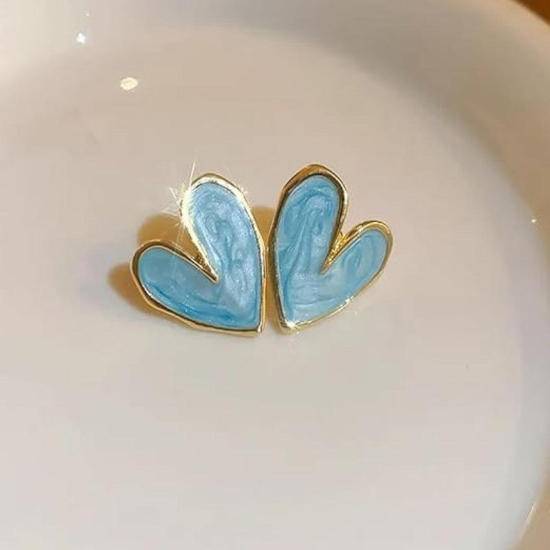 Gold-Framed Blue Heart Studs Boho Bloom