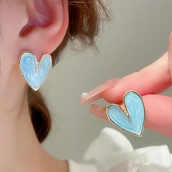 Gold-Framed Blue Heart Studs Boho Bloom