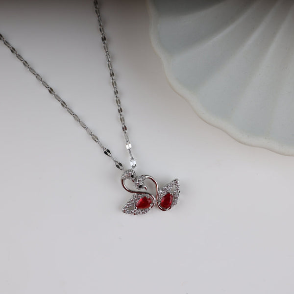 Red double swan silver chain necklace Boho Bloom
