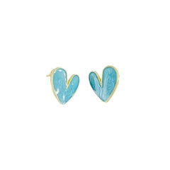 Gold-Framed Blue Heart Studs Boho Bloom