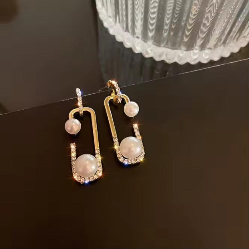Gold Drop Earrings with Pearls and Rhinestones Boho Bloom