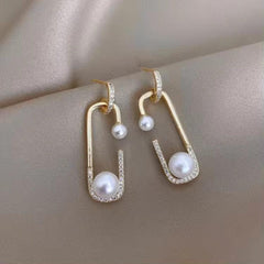 Gold Drop Earrings with Pearls and Rhinestones Boho Bloom
