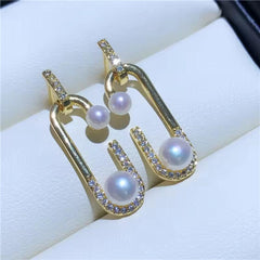 Gold Drop Earrings with Pearls and Rhinestones Boho Bloom