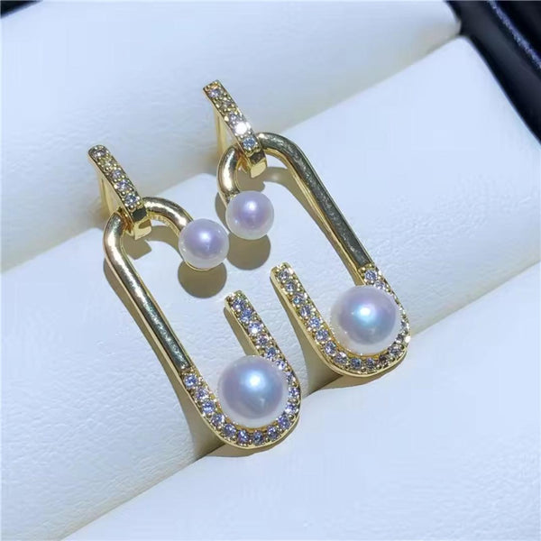 Gold Drop Earrings with Pearls and Rhinestones Boho Bloom