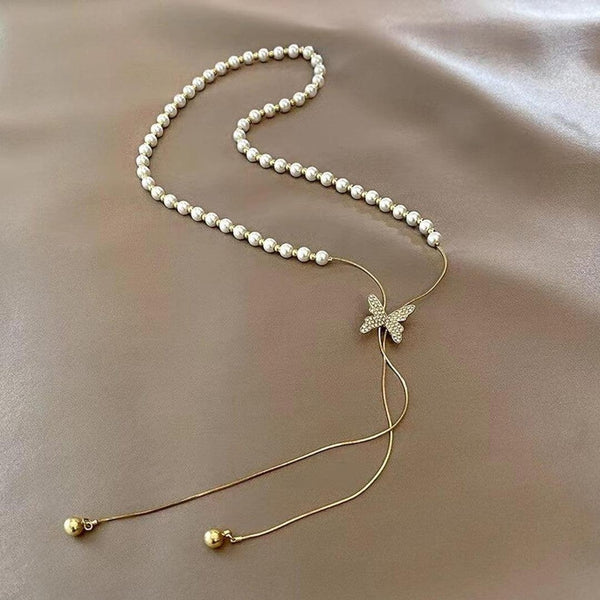 Pearl Necklace with Butterfly Pendant Boho Bloom