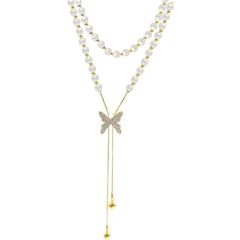Pearl Necklace with Butterfly Pendant Boho Bloom