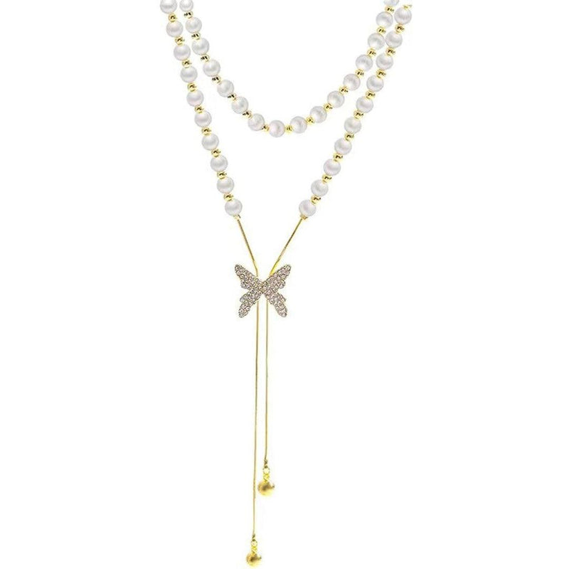 Pearl Necklace with Butterfly Pendant Boho Bloom