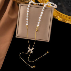 Pearl Necklace with Butterfly Pendant Boho Bloom