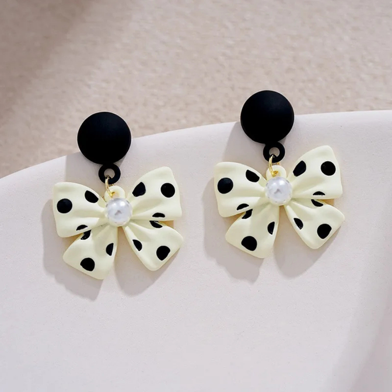 Simple Temperament Bow Polka Dot Earrings Boho Bloom