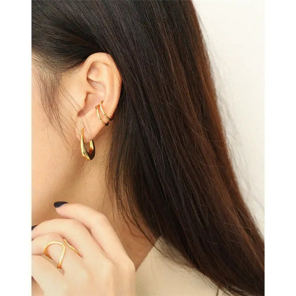 Anti Tarnish Bold U-Curve Hoops Earring Boho Bloom