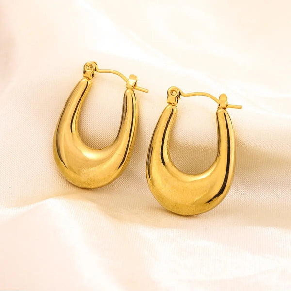 Anti Tarnish Bold U-Curve Hoops Earring Boho Bloom