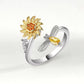Adjustable Sunflower and Dragonfly Silver Ring Boho Bloom