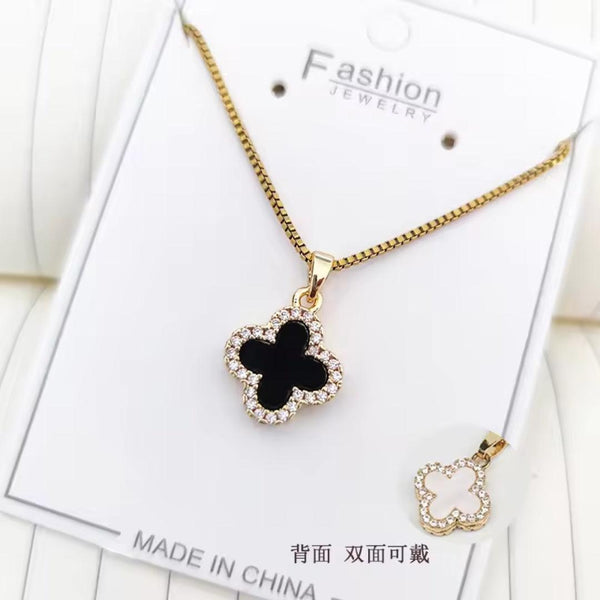 Reversible Enamel Pendant Necklace Boho Bloom