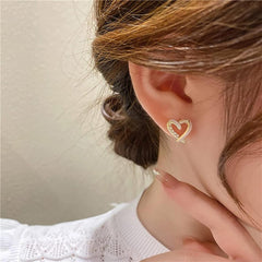 Gold Heart Stud Earrings Boho Bloom