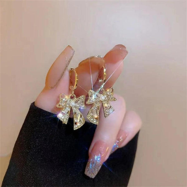 Sparkling Bow Dangle Earrings Boho Bloom