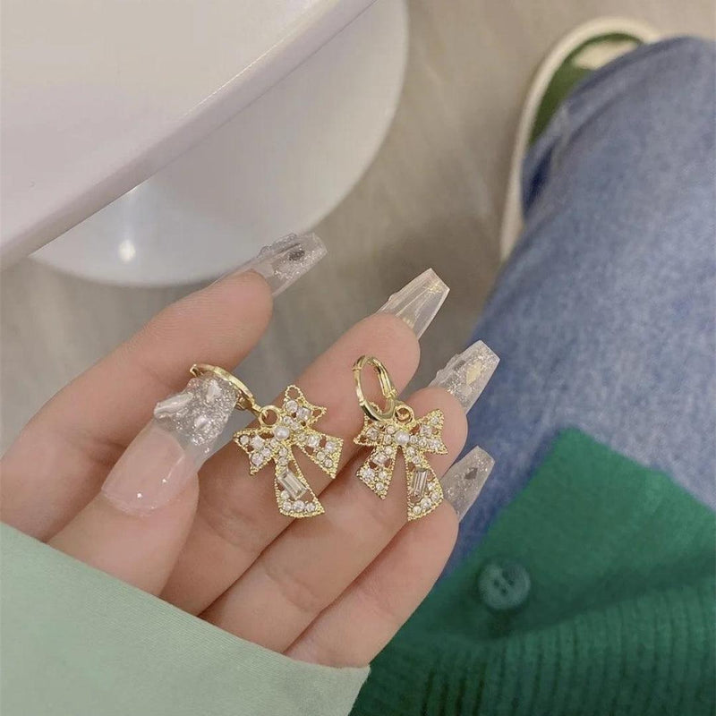 Sparkling Bow Dangle Earrings Boho Bloom