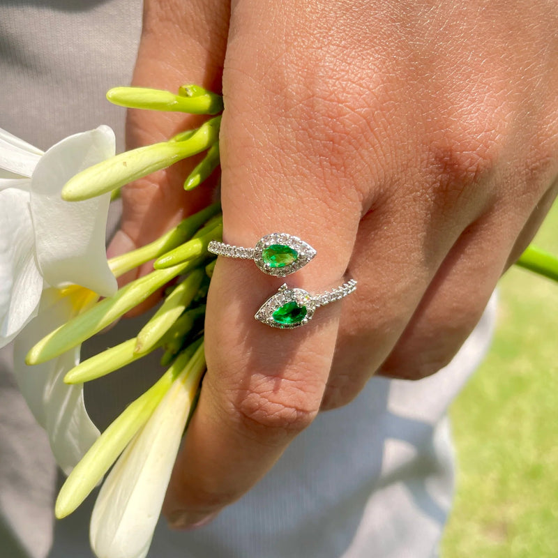 Dual Gem Green Ring Boho Bloom