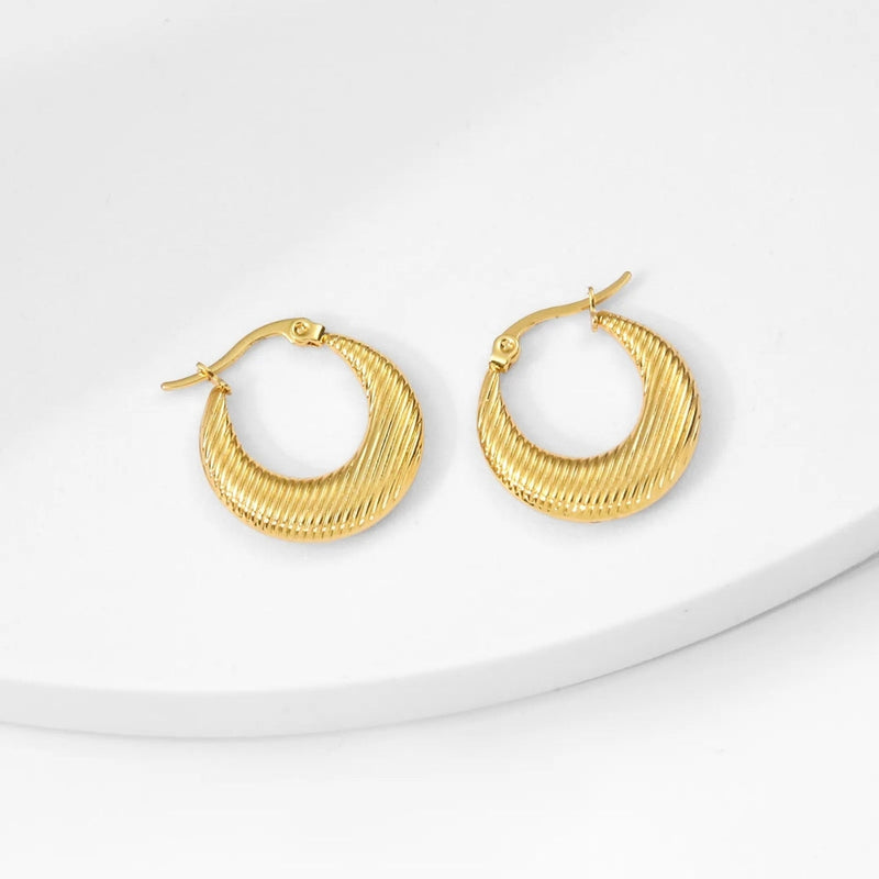 Anti Tarnish Strip Hoops Earrings Boho Bloom