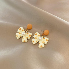 Cute Bow and Pearl Drop Earrings Boho Bloom