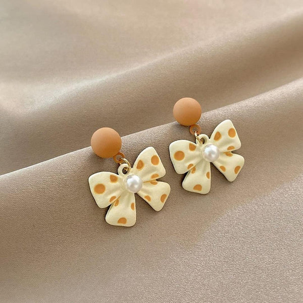 Cute Bow and Pearl Drop Earrings Boho Bloom